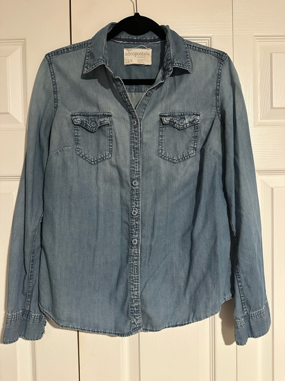 Aeropostale Light Blue Denim Shirt Hem Detail
